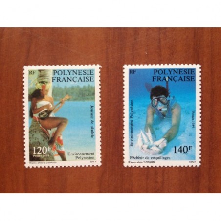 POLYNESIE NUM 331-332 ** MNH Plongée pecheur coquillage ANNEE 1989