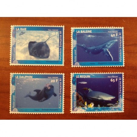 POLYNESIE NUM 824-827 ** MNH Faune Marine raie dauphin requin ANNEE 2008